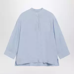 S Max Mara Light blue pure linen mandarin-collar shirt