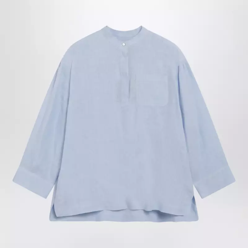 S Max Mara Light blue pure linen mandarin-collar shirt