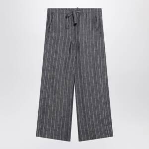 S Max Mara Navy blue denim-effect pinstripe linen trousers