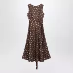 S Max Mara Printed silk twill sleeveless midi dress in brown