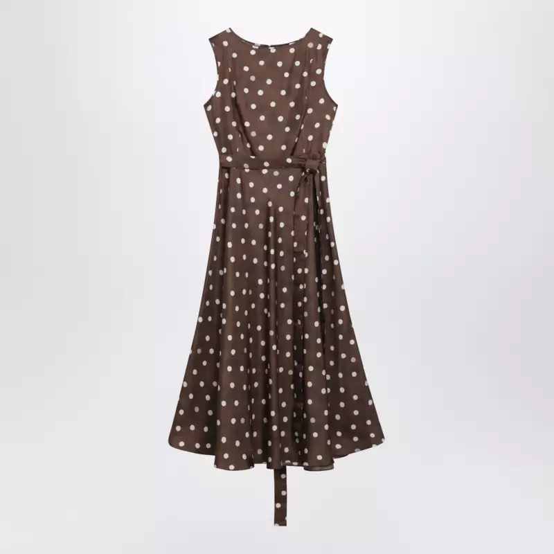 S Max Mara Printed silk twill sleeveless midi dress in brown