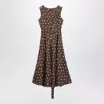 S Max Mara Printed silk twill sleeveless midi dress in brown