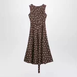 S Max Mara Printed silk twill sleeveless midi dress in brown