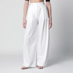 TheLatest Axel pleated wide-leg cotton trousers in white