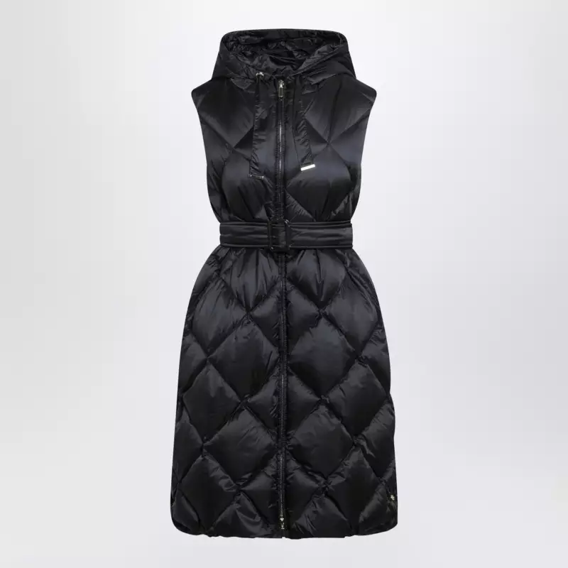 Max Mara The Cube Black belted sleeveless down jacket