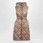 Max Mara The Cube Camel belted sleeveless down jacket