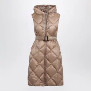 Max Mara The Cube Camel belted sleeveless down jacket