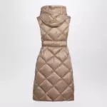 Max Mara The Cube Camel belted sleeveless down jacket