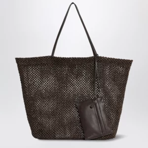 The Row Geometric crochet nylon tote bag in dark brown