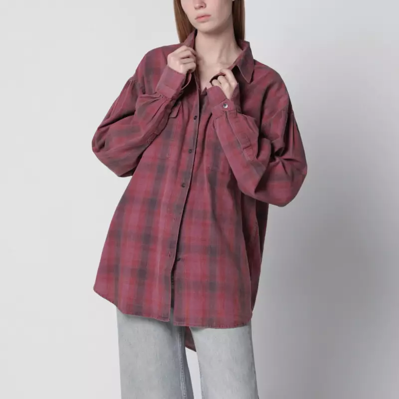 Our Legacy Dime oversized plaid cotton flannel shirt in red