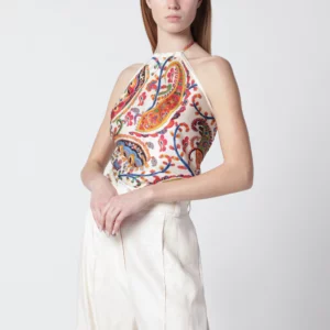 ETRO Bandana top in silk twill with floral Paisley motif