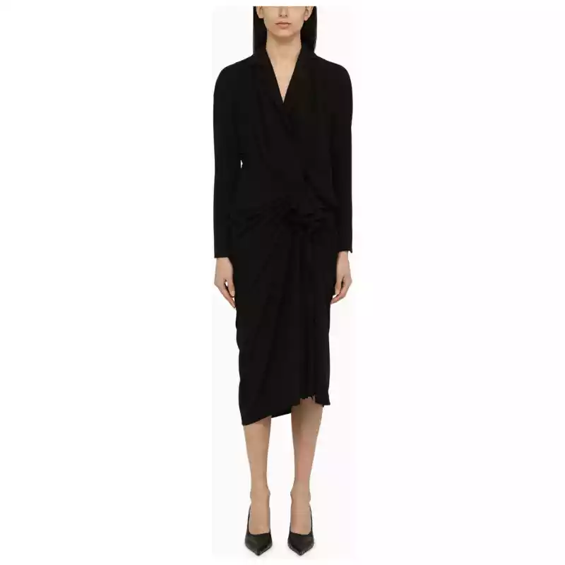 Dries Van Noten Black wool-blend dress with drape