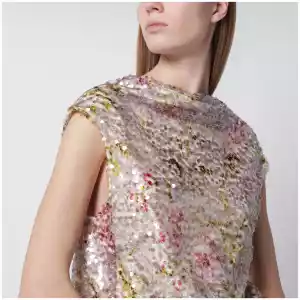 Alberta Ferretti Sleeveless high-neck top with a floral sequin pattern