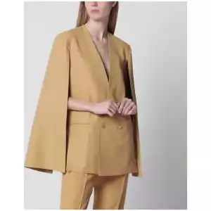 Alberta Ferretti Beige ochre double-breasted silk jacket