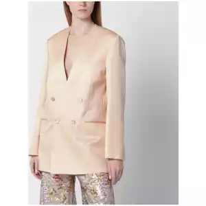 Alberta Ferretti Beige double-breasted jacket in silk organza