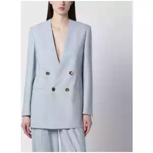 Alberta Ferretti Light blue double-breasted tweed jacket