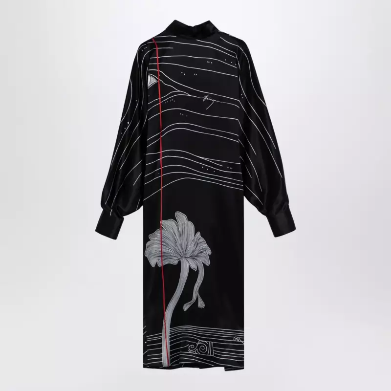 Ferragamo Black silk satin midi dress