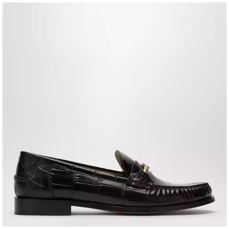 Ferragamo Dark Brown Moccasin new Vara chain