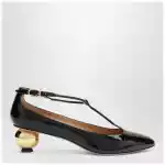 Ferragamo Black patent T-strap décolleté