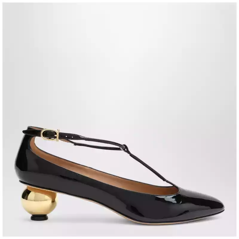 Ferragamo Black patent T-strap décolleté