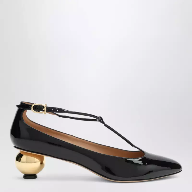 Ferragamo Black patent T-strap décolleté