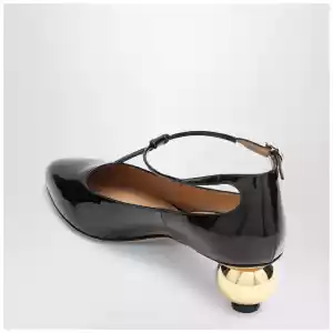 Ferragamo Black patent T-strap décolleté