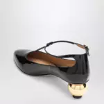 Ferragamo Black patent T-strap décolleté