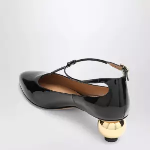 Ferragamo Black patent T-strap décolleté