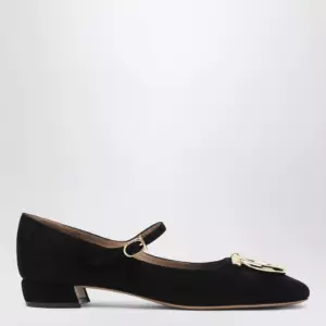 Ferragamo Black Gancini heeled ballerina in suede