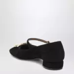 Ferragamo Black Gancini heeled ballerina in suede