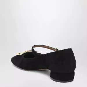 Ferragamo Black Gancini heeled ballerina in suede