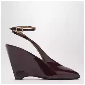 Ferragamo Peep Toe Wedge Sandals in Bordeaux
