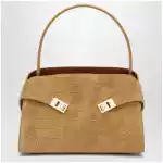 Ferragamo Hug Soft M shoulder bag in Natural crocodile-effect