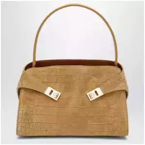 Ferragamo Hug Soft M shoulder bag in Natural crocodile-effect
