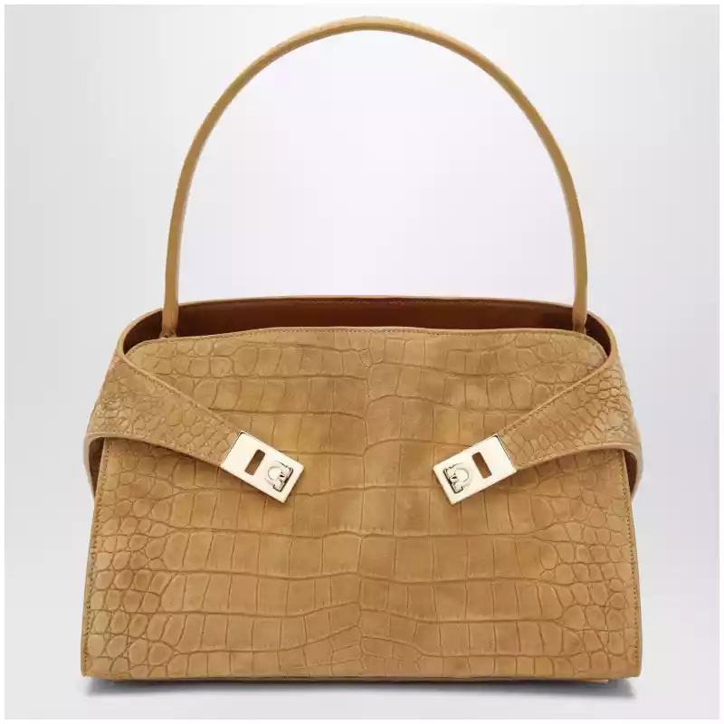 0792869VEL_S_FERRA-033.a-1 Ferragamo Hug Soft M shoulder bag in Natural crocodile-effect