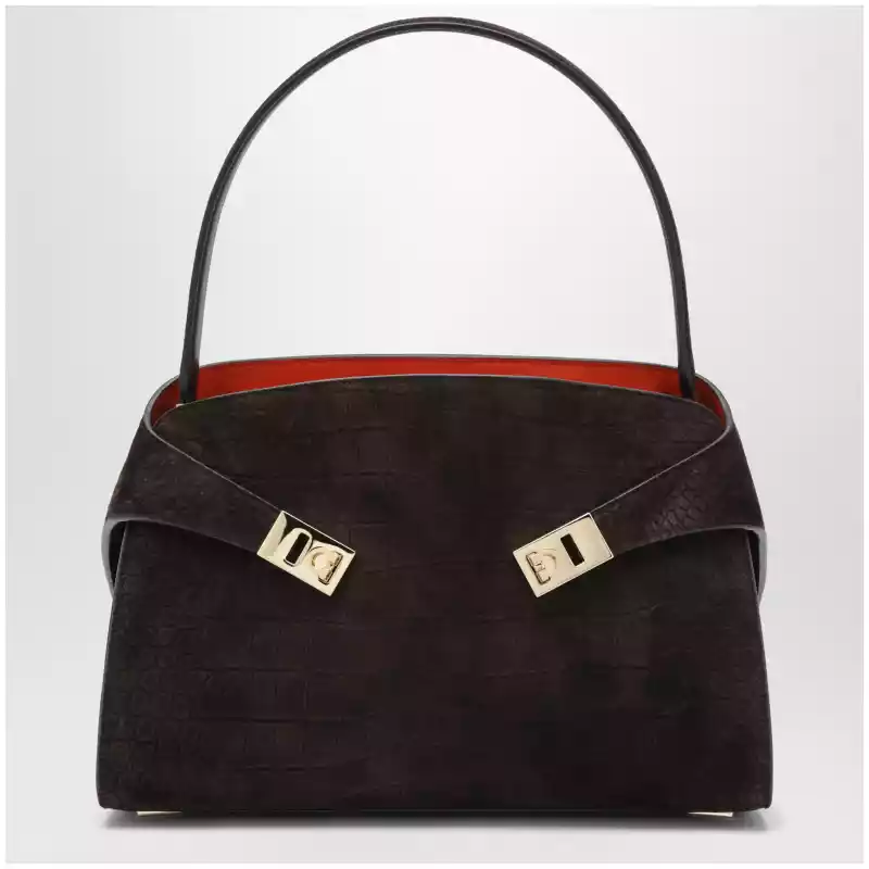 Ferragamo Hug Soft M shoulder bag in Natural crocodile-effect