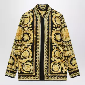 Versace Black and gold printed silk twill shirt