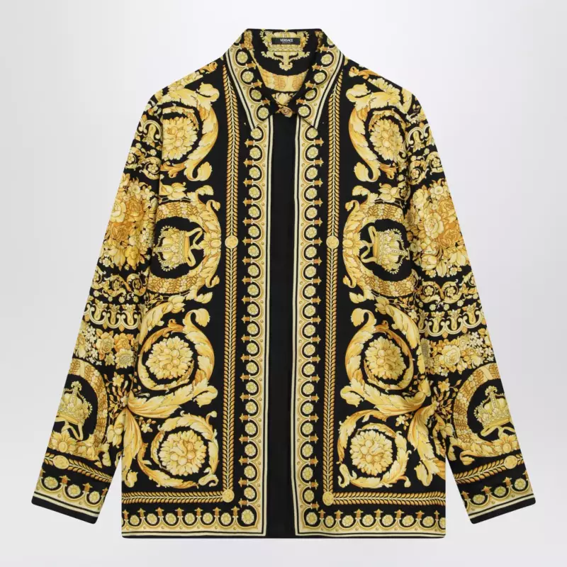 Versace Black and gold printed silk twill shirt