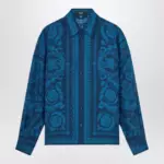 Versace Slim-fit printed silk twill shirt in blue