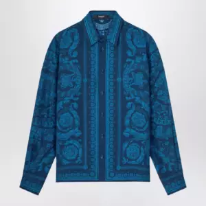 Versace Slim-fit printed silk twill shirt in blue