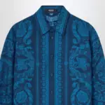 Versace Slim-fit printed silk twill shirt in blue