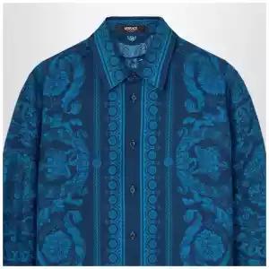 Versace Slim-fit printed silk twill shirt in blue