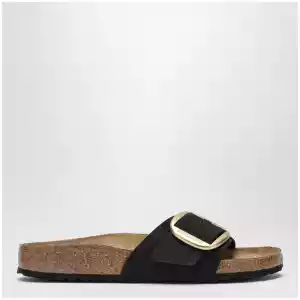 Birkenstock Madrid Big Buckle black nubuck leather slides
