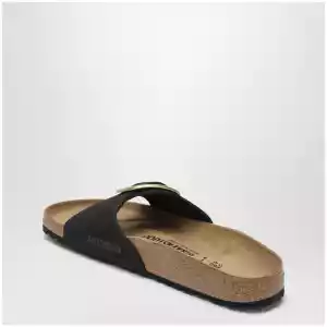 Birkenstock Madrid Big Buckle black nubuck leather slides
