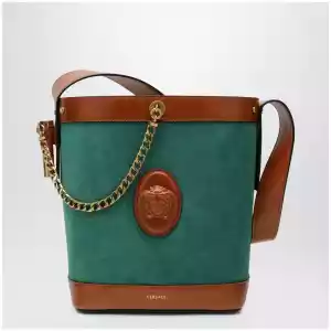 Versace Small Pivot bucket bag in green suede
