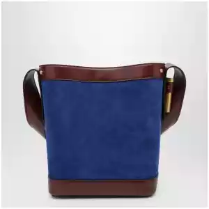 Versace Small Pivot bucket bag in suede and leather blue