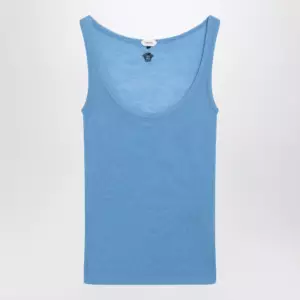 Versace Blue wool tank top with logo embroidery
