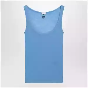 Versace Blue wool tank top with logo embroidery