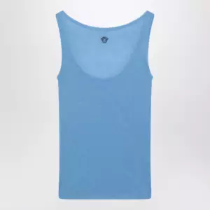 Versace Blue wool tank top with logo embroidery