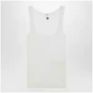 Versace Cream wool tank top with logo embroidery